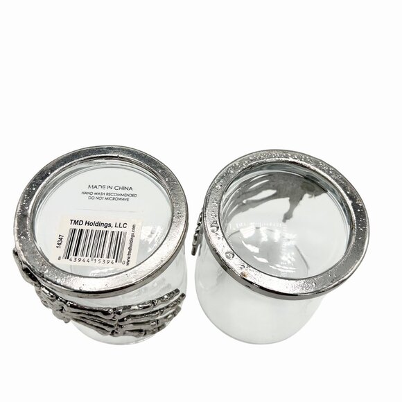 NWT SILVER METAL SKELETON HAND GLASS ROCKS TUMBLER SET HALLOWEEN GOTHIC UNDEAD - Picture 4 of 4